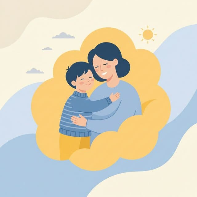 情绪平复后的孩子与父母温暖拥抱